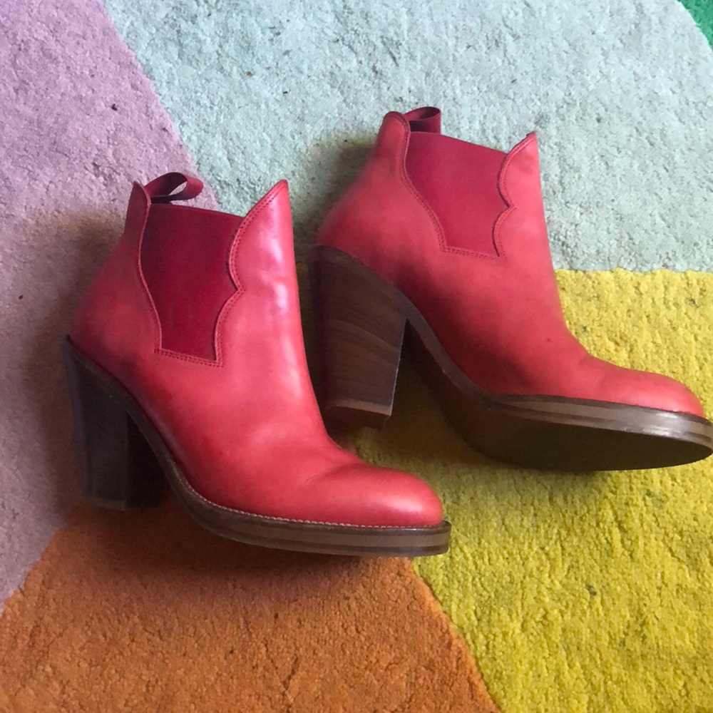 Red acne boots